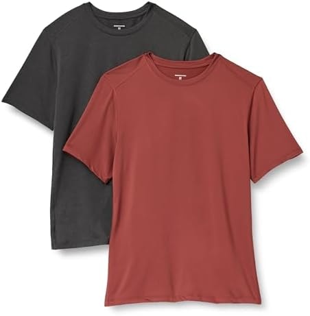 Amazon Essentials Men's Active Quick Dry Moisture Wicking Tech Stretch Lightweight Short-Sleeve T-Shirt, Pack of 2, Heather Graphite/Henna, Medium