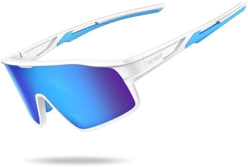Lamicall Polarized Sport Sunglasses for Age 6-10 Kids - UV400 Protection Baseball Cycling Running Sun Glasses for Boys Girls Teens, White Blue