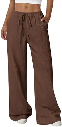 PRETTYGARDEN Women's Palazzo Pants Casual Wide Leg Trousers,Brown,S