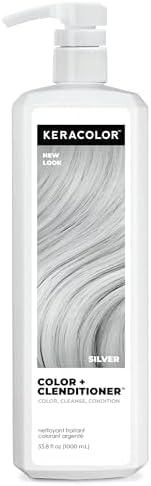 Keracolor Color + Clenditioner 3-in-1 Color-Depositing Conditioner, Gently Cleanses & Conditions, Semi-Permanent Silver Hair Color, 33.8 Fl Oz