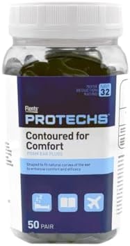 Flents Protechs Contoured for Comfort Ear Plugs, NRR 32, 50 Pair, Black