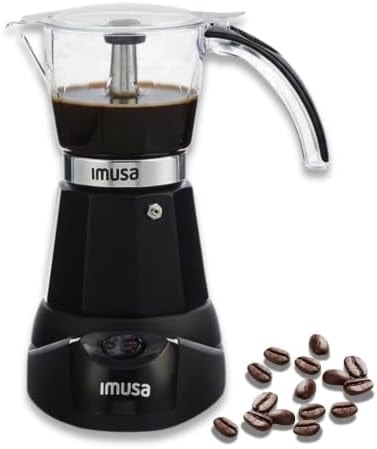 IMUSA 6 or 3 Cup Electric Espresso Maker with Cool-touch Handle, Black