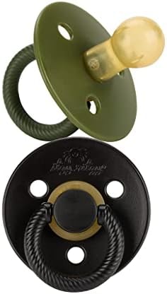 Itzy Ritzy Natural Rubber Newborn Pacifiers – Baby Pacifiers with BPA-Free Cherry-Shaped Nipple & Large Air Holes for Added Safety - Set of 2 Binkies in Camo & Midnight (Ages 0 – 6 Months)