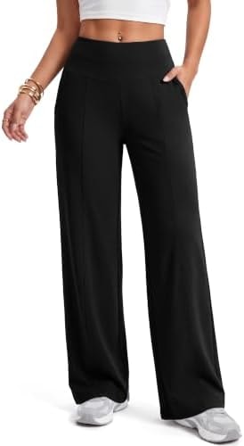 Alaroo Wide Leg Pants for Women Casual Yoga Tummy Control Black L