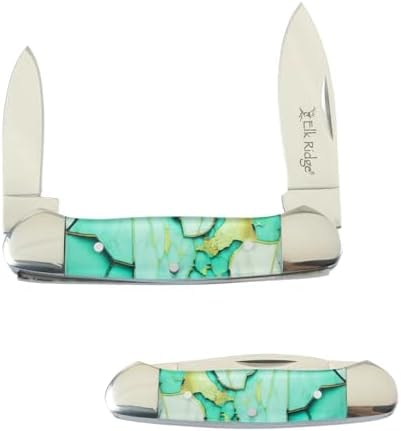 Elk Ridge Collection Every Day Carry 3 Blade Smooth Non-Slippery Handle Trapper Folding Pocket Knife (Light Green)