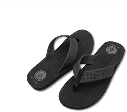 Volcom Men's Daycation Flip Flop Sandal – Soft Brushed Recliner Comfort Foam Footbed, New Black Destructo, 7