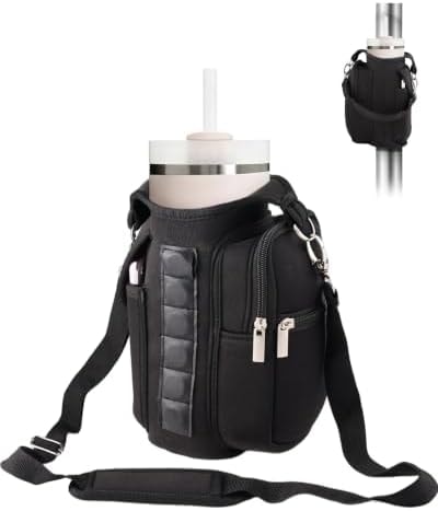 Tumbler Carrier Bag with Adjustable Shoulder Strap, Water Bottle Carrier with Phone Pockets for Stanley Cup 40/30oz, Crossbody Bag with 6 Built-in Magnets, Gym Sports Magnetic Bag for Holding Water