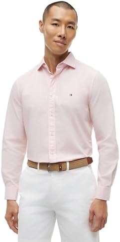 Tommy Hilfiger Men's GMD Poplin Regular Fit Long Sleeve Shirts,Pink Lily Large