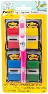 Post-it Flags Value Pack, 50/Dispenser, 4 Dispensers/Pack, 1 in Wide, Assorted Colors, Includes Free Flags + Highlighter