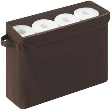 Cupic Cupid Toilet Paper Storage Baskets, Bathroom Toilet Paper Storage with Lid, Holds 12 Regular or 9 Mega Rolls, Slim Toilet Tissue Holder Basket with Clear PVC Lid and Handles, Brown
