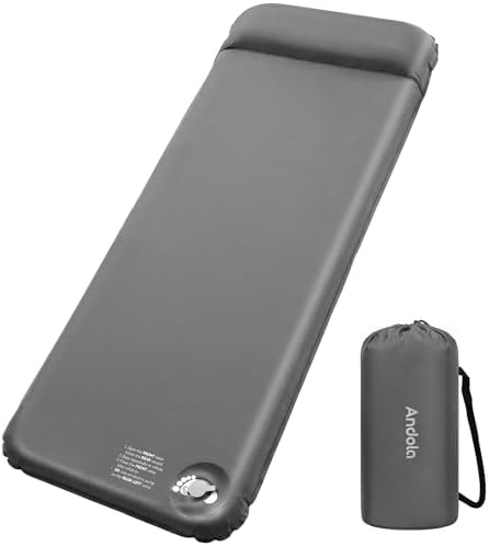 Andola Memory Sleeping Pad, 3" Ultra-Thick Outdoor Foam Camping Sleeping Mat with Pillow, Easy Inflate & Deflate, 9.5 R-Value, Waterproof 4-Season Camping Mat for Tent Car, Dark Gray