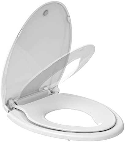 19" Elongated Toilet Seat with Built-In Potty Training Seat, Soft Quiet-Close Lid with Non-Slip Design, Magnetic Kids Seat in White, Easy to Install and Clean