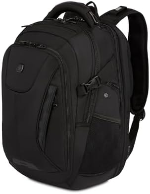 SwissGear Travel Tech Elite Laptop Backpack – Fits Laptops up to 16” – ScanSmart TSA-Friendly Backpack with USB Port, Shoe Compartment & Organizer Pockets – Black