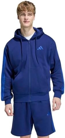 adidas Men's Essentials 3-Stripes Fleece Hooded Track Top, DarkBlueTeamRoyalBlue, Small