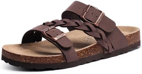 KIDMI Braided Cork Footbed Sandals for Women Slides with Arch Support