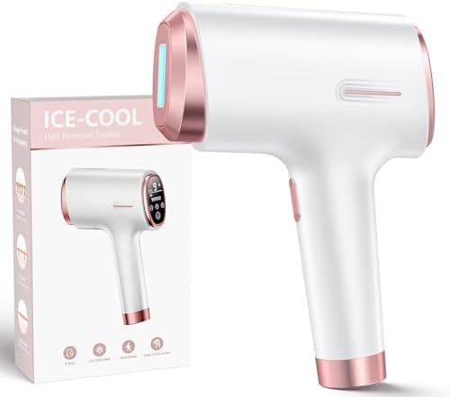 Finequin Laser Hair Removal for Women & Men, 45°F Ice-Cooling Contact, Safe & Virtually Painless Alternative to Salon IPL Hair Removal Device, Long-Lasting Hair Removal from Home, with Razor & Glasses