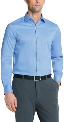 Van Heusen Men's Dress Shirt Slim Fit Ultra Wrinkle Free Flex Collar Stretch, Blue Frost, 17"-17.5" Neck 34"-35" Sleeve