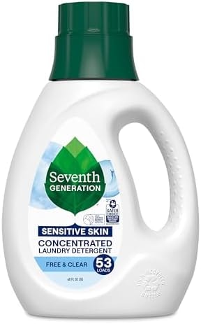 Seventh Generation Concentrated Free & Clear Laundry Detergent, 40 oz, No Dyes or Fragrance, Sensitive Skin Liquid Laundry Soap Targets Stains and Everyday Messes With Biobased Formula