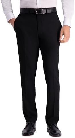 Kenneth Cole Reaction Men's 4-Way Stretch Solid Gab Slim Fit Dress Pant Pants, Black, 33Wx30L