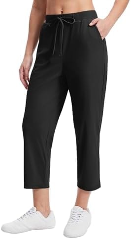 Women's Golf Pants 7/8 Stretch Ankle High Waisted Travel Pants Black M