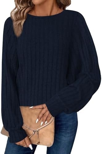 Bosmeer Long Sleeve Shirts for Women Batwing Sweaters Fall Lightweight Ladies Tops and Blouses Business Casual Outfits Royal Blue Medium