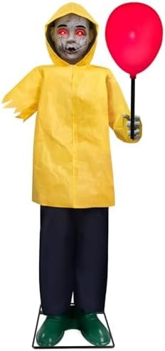 Halloween Decorations Outdoor, 4 Ft Life Size Animatronics Prop with Glowing Balloon, Sound-Activated Sensor, Scary Decor for Home Party Indoor Outside Garden Lawn Grave Yard