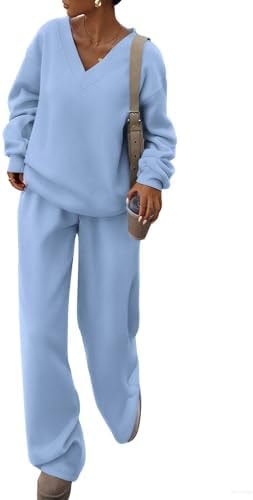 PRETTYGARDEN Womens 2 Piece Outfits Fall Sweatsuits,Light Blue,S