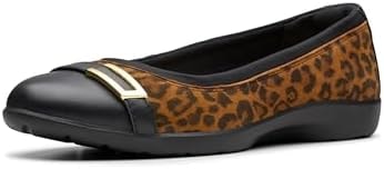 Clarks Collection Women's Meadow Rose Ballet Flat, Leopard Print Suede, 6.5 Wide US