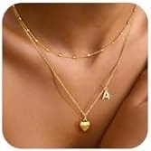 doubgood Initial Necklaces for Women Layered Gold Heart Necklace with A Letter Pendant Choker 18K Gold Plated Jewelry Gifts for Mother Birthday