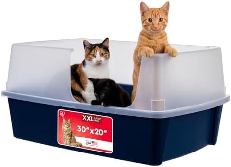 IRIS USA Extra Large Litter Box, Open Top Extra-Large Litter Box for Big Cats and Multi-Cat Households, High Sided Scatter Shield, Easy to Clean, 30" L x 20" W x 14" H, Navy