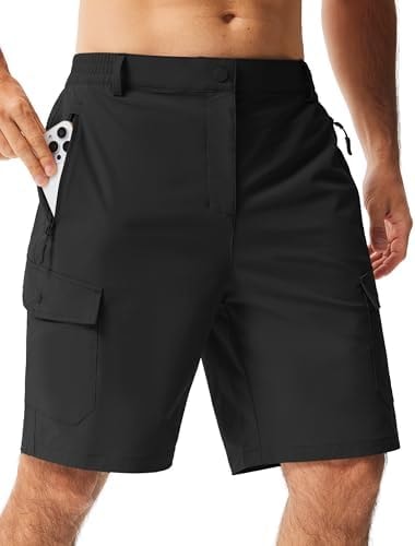 Libin Men's Hiking Cargo Shorts with Pockets, Black, 36