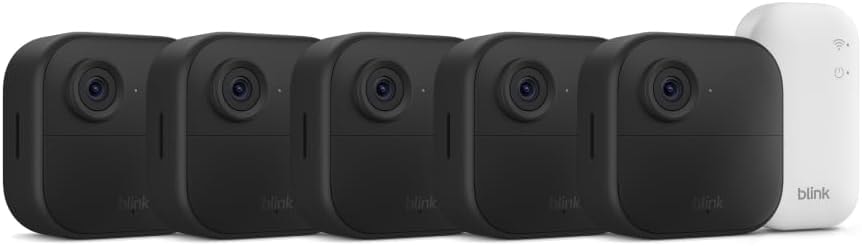 Blink Outdoor 4 – Wireless smart security camera, two-year battery life, 1080p HD day and infrared night live view, two-way talk. Sync Module Core included – 5 camera system
