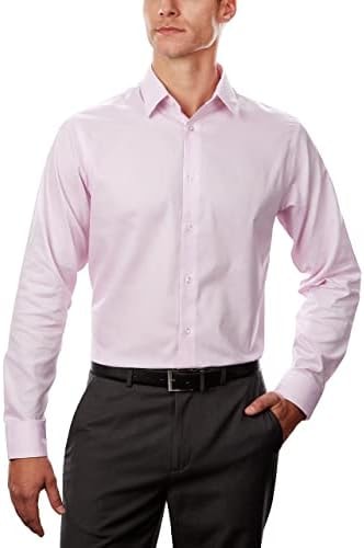 Calvin Klein Men's Dress Shirts Non Iron Regular Fit Stretch Unsolid Solid Shirt, Pink, 14.5" Neck 32-33" Sleeve