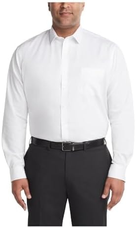 Van Heusen Men's Big Fit Dress Shirt Ultra Wrinkle Free Flex Collar Stretch (Big and Tall), White, 20" Neck 34"-35" Sleeve