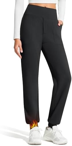 G4Free Fleece Lined Sweatpants Women Thermal High Waist Casual Travel Pants Joggers Stretchy Workout Daily Outfits (Black,XL,Tall)