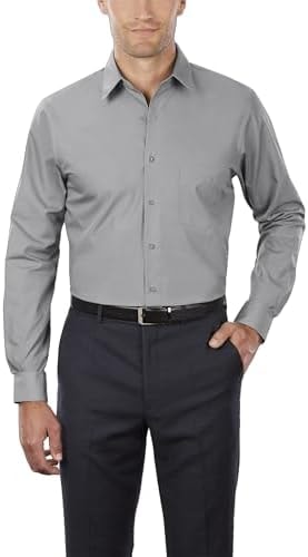 Van Heusen Men's Tall Fit Dress Shirts Poplin, Grey Stone, 16.5" Neck 35"-36" Sleeve