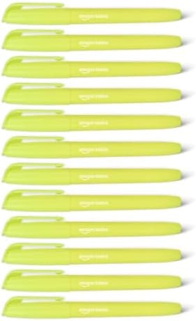Amazon Basics Highlighters, Fluorescent Ink, Chisel Tip, School Supplies, Yellow, 12 Pack