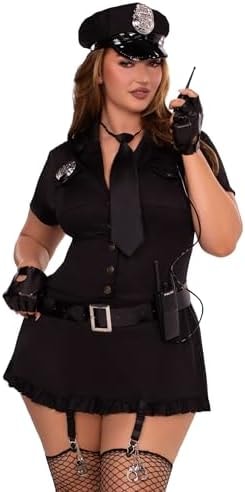 Leg Avenue Women's Plus Size 6 Pc Cop Dress Costume with Hat, Black, 3X/ 4X