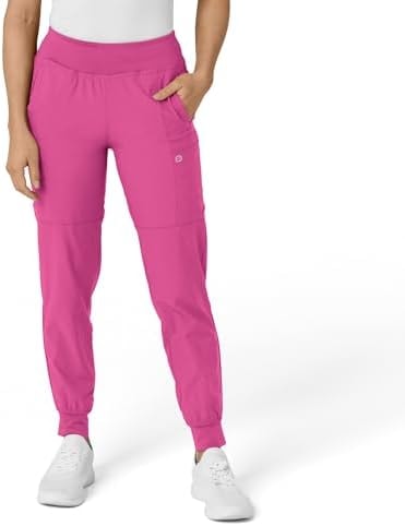 WINK W123 Women's Comfort Waist Cargo Jogger Scrub Pant, Hot Pink, 2X TAL