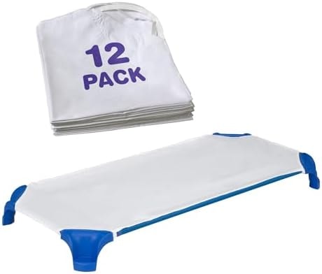 Sprogs Standard Size Daycare Sheets, Soft Fitted Cot Sheets for Preschool and Daycare, Pack of 12, White