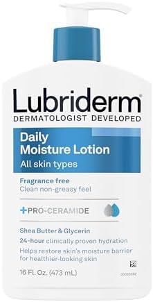 Lubriderm Fragrance Free Daily Moisture Lotion + Pro-Ceramide, Shea Butter & Glycerin, Face, Hand & Body Lotion for Sensitive Skin, Hydrating Lotion for Healthier-Looking Skin, 16 fl. oz