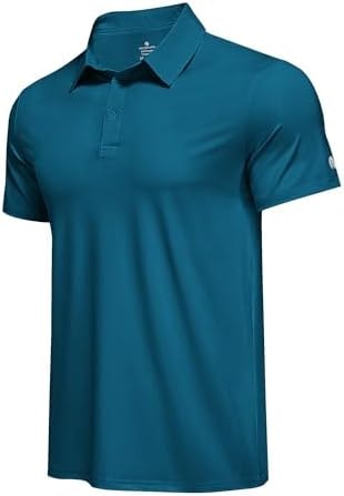 PINSPARK Men's Golf Shirts Short Sleeve Polo Shirts for Men Quick Dry Polos Sun Protection Moisture Wicking Work Polo Shirt Lake Blue