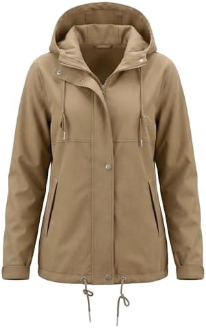 luvamia Spring Jackets for Women Lightweight Windbreaker Jacket Women Womens Rain Coat Waterproof with Hood Womens Rain Jackets Drawstring Zip Up Hiking Raincoat Natural Brown Size Medium Fits US 8-10