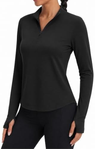 Alaroo Women's 1/4 Zip Long Sleeve Shirts Workout Tops Black L