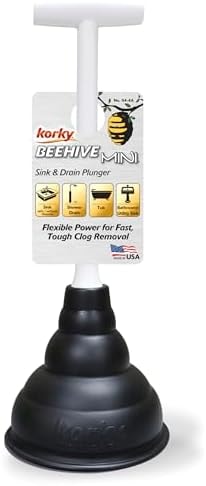 Korky Beehive Mini Sink and Drain Plunger - Works for Bathrooms, Kitchens, Sinks, Baths and Showers - Strong Suction Power for Easy Clog Removal