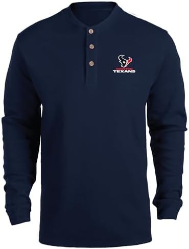 Dunbrooke Maverick NFL Houston Texans, 3 Button Thermal Henley Sweatshirt, XXL, Navy