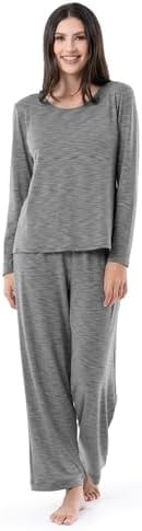 Fruit of the Loom Women's Long Sleeve Tee and Pant 2 Piece Sleep Set, Heather Grey, 3X