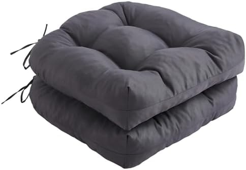 IPYNBAP Outdoor Chair Cushions Set of 2, Patio Chair Cushions with Ties,19x19+5” Tufted Outdoor Seat Cushions, Waterproof Patio Furniture Cushions, Outdoor Dining Chair Pads, Dark Grey