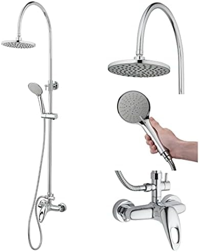 Homewerks 3070-251-CH-B Outdoor Shower Kit with 8-Inch Rain Can and 5-Function Handheld Showerhead Fixture, Chrome
