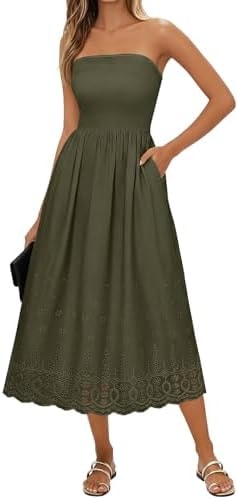 Lazysmile Summer Strapless Boho Maxi Dresses for Women Tube Top Dress